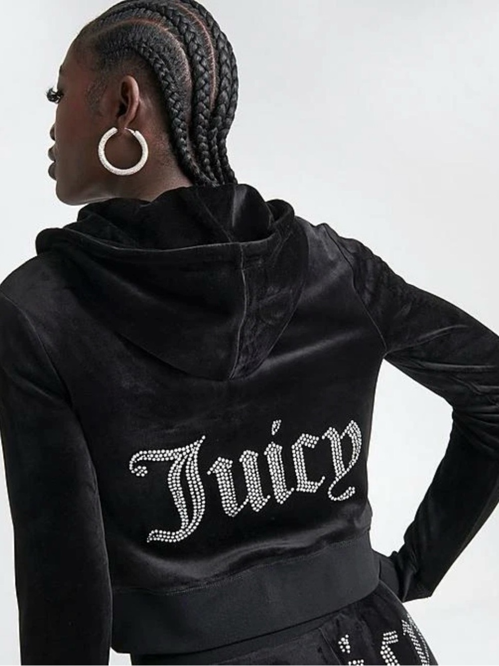 Juicy Couture Women's OG Big Bling Velour Hoodie‎ Black Size XS